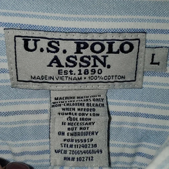 US Polo Assn Men's 100% Cotton Long Sleeve Button Down Shirt Size L - Picture 4 of 10